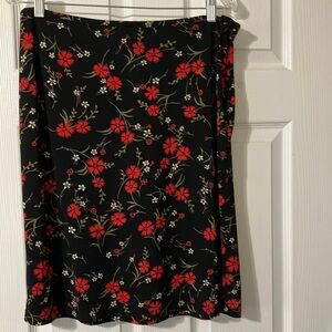 Ann Taylor Black and Red Floral A-Line Skirt